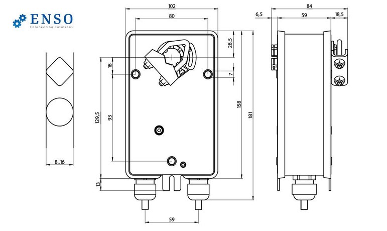 Электропривод ENSO LAB R-NM24 — габаритные размеры, мм